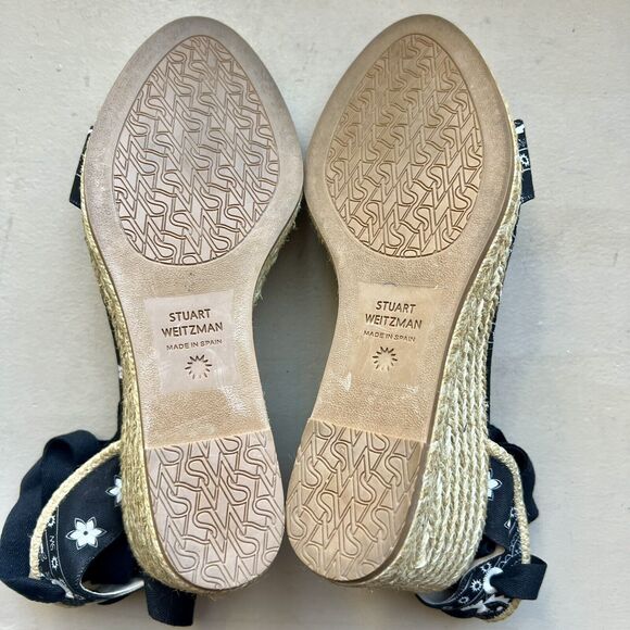 Stuart Weitzman Illeana Black Paisley Bandana Print Espadrille Sandal Women 8.5 - Picture 11 of 16